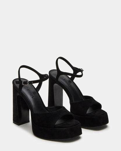 LINADRA Black Suede Women's Platform Square-Toe Strappy Heel