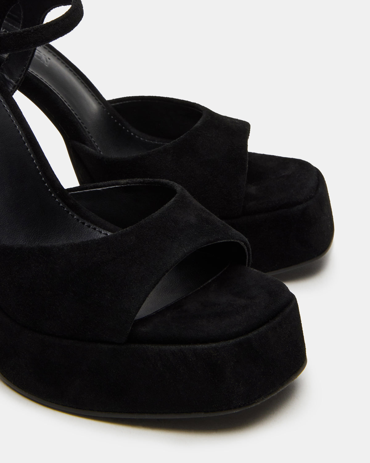 LINADRA Black Suede Women's Platform Square-Toe Strappy Heel