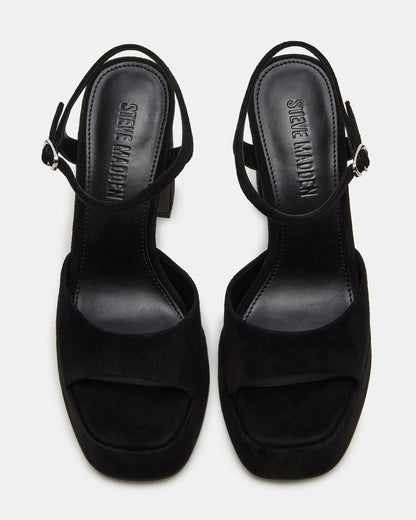 LINADRA Black Suede Women's Platform Square-Toe Strappy Heel