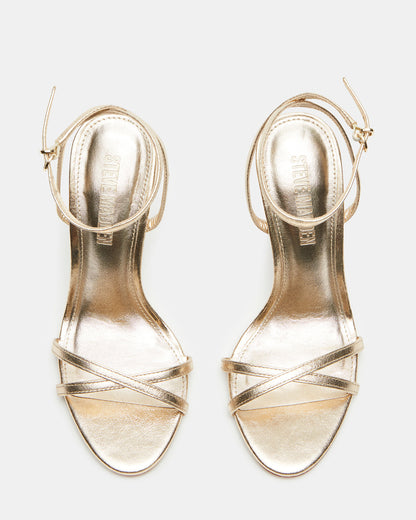 JYPSEY Gold Leather Strappy Stiletto Women's Heel