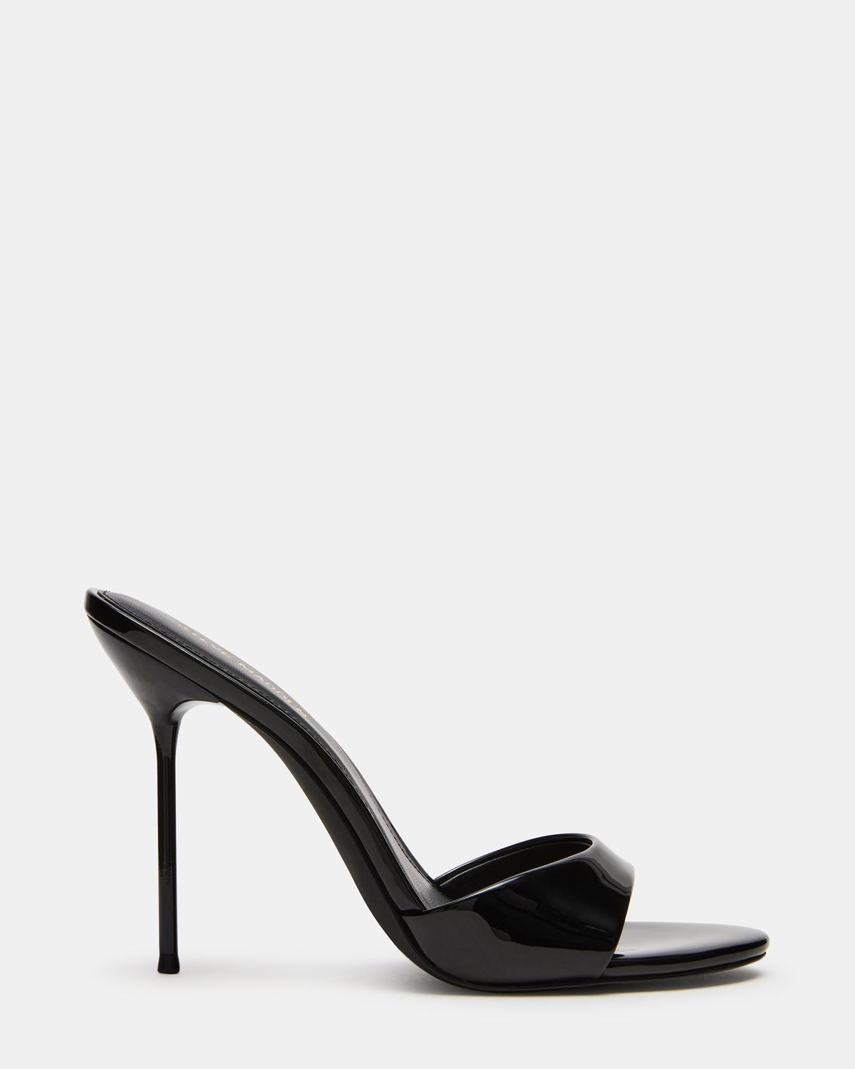DAVINA Black Patent Rounded Open-Toe Mule Stiletto Women's Heel