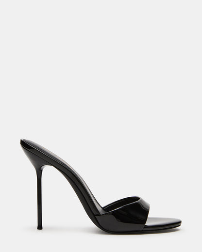 DAVINA Black Patent Rounded Open-Toe Mule Stiletto Women's Heel