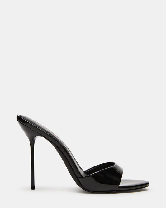 DAVINA Black Patent Rounded Open-Toe Mule Stiletto Women's Heel