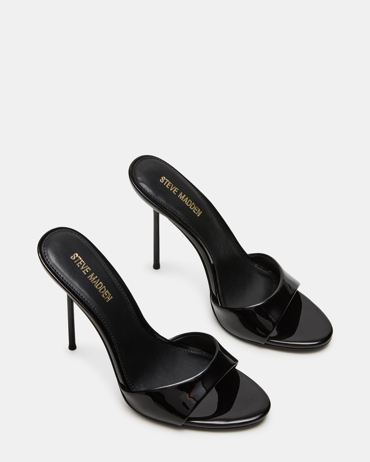 DAVINA Black Patent Rounded Open-Toe Mule Stiletto Women's Heel