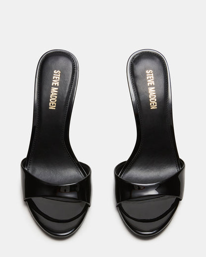 DAVINA Black Patent Rounded Open-Toe Mule Stiletto Women's Heel