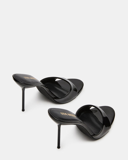 DAVINA Black Patent Rounded Open-Toe Mule Stiletto Women's Heel