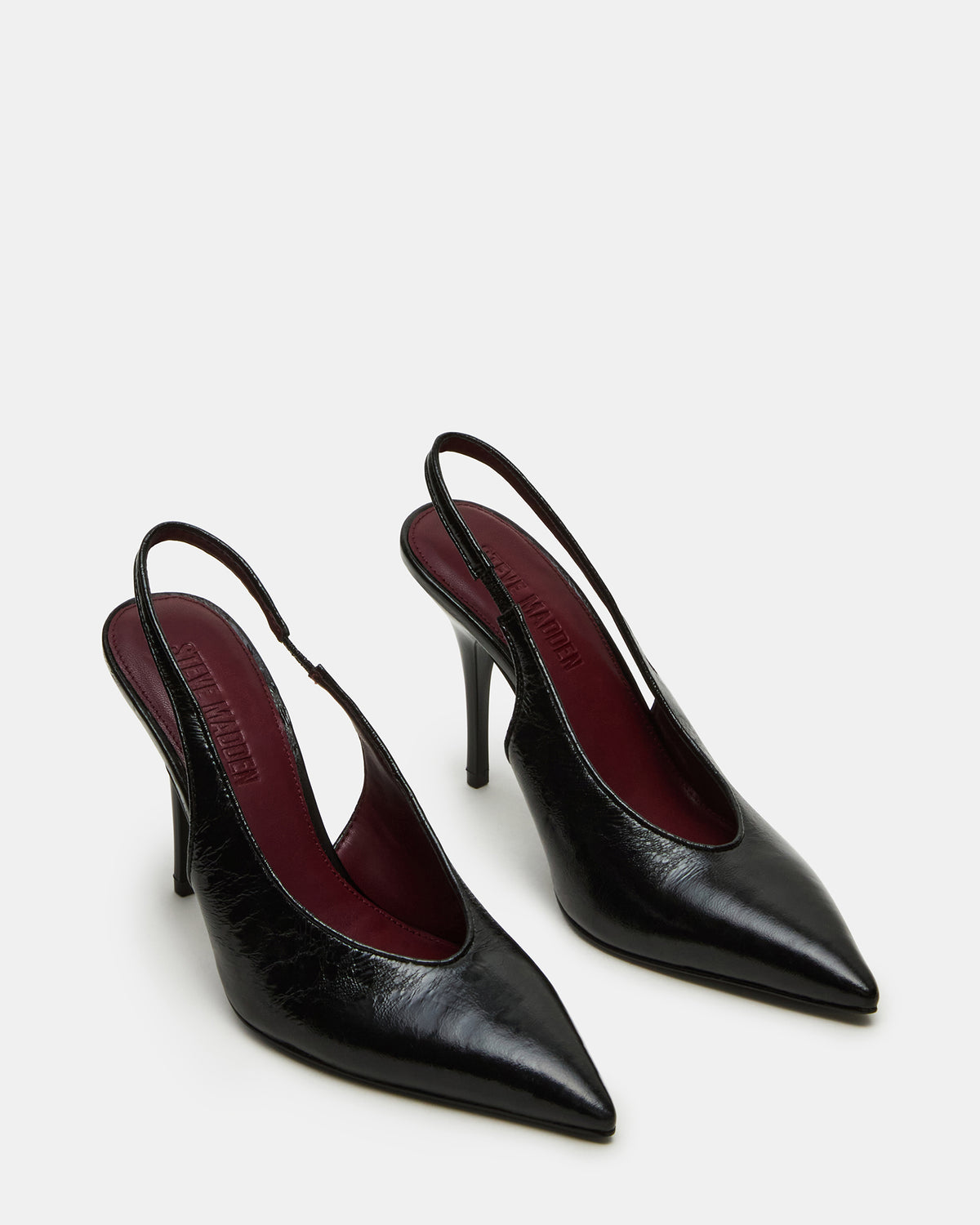 ANDROMEDA Black Leather Slingback Pointed-Toe Stiletto Pump Women's Heel