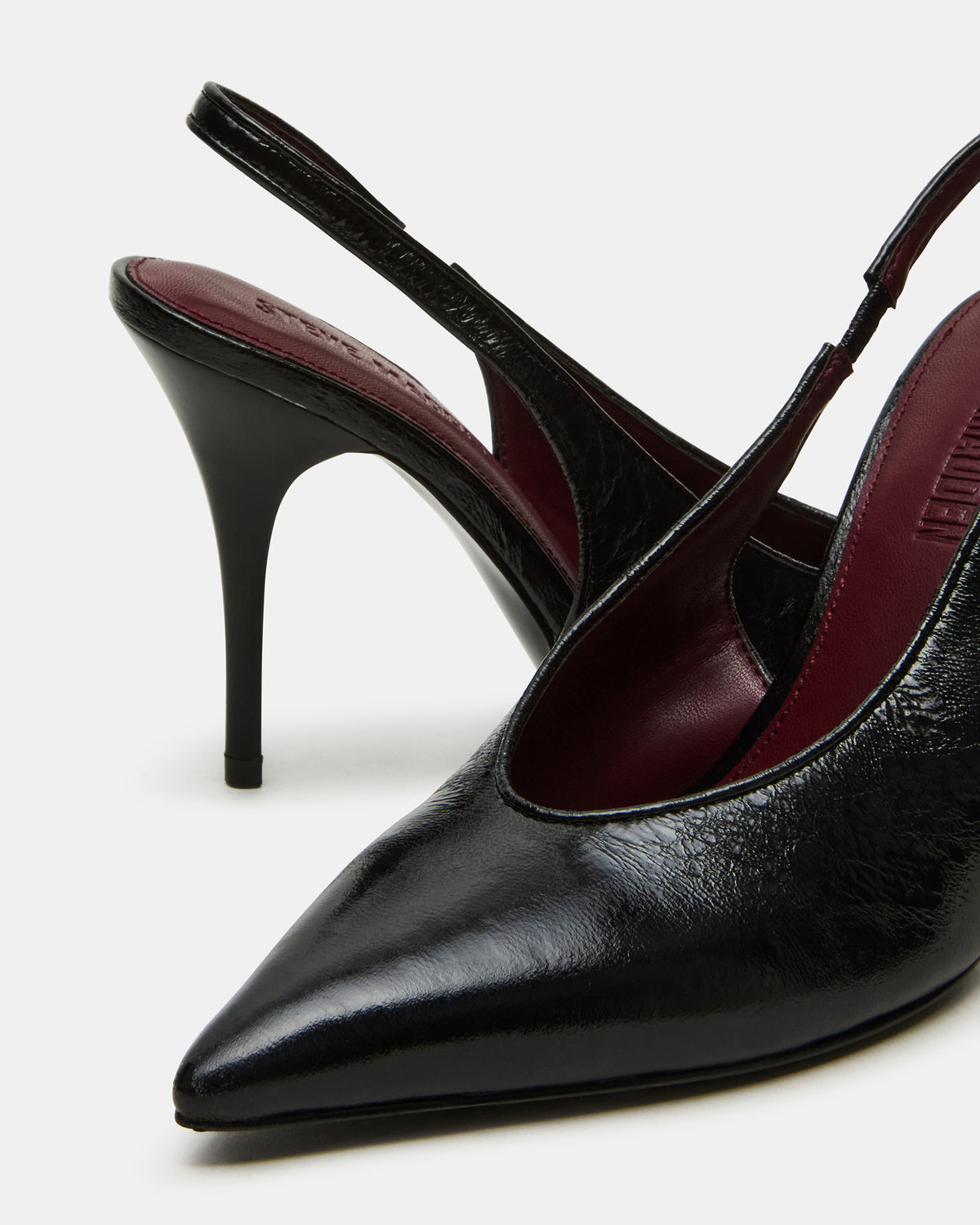ANDROMEDA Black Leather Slingback Pointed-Toe Stiletto Pump Women's Heel