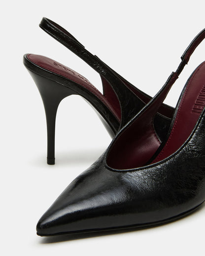 ANDROMEDA Black Leather Slingback Pointed-Toe Stiletto Pump Women's Heel