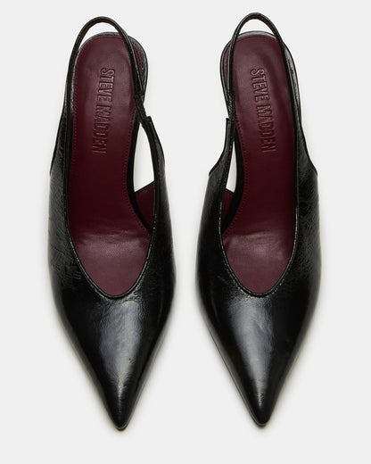 ANDROMEDA Black Leather Slingback Pointed-Toe Stiletto Pump Women's Heel