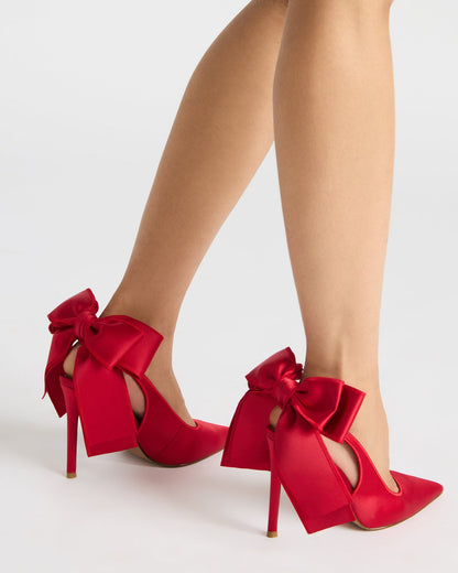 TEACUP Red Satin Women's Pointed-Toe Slingback Heel