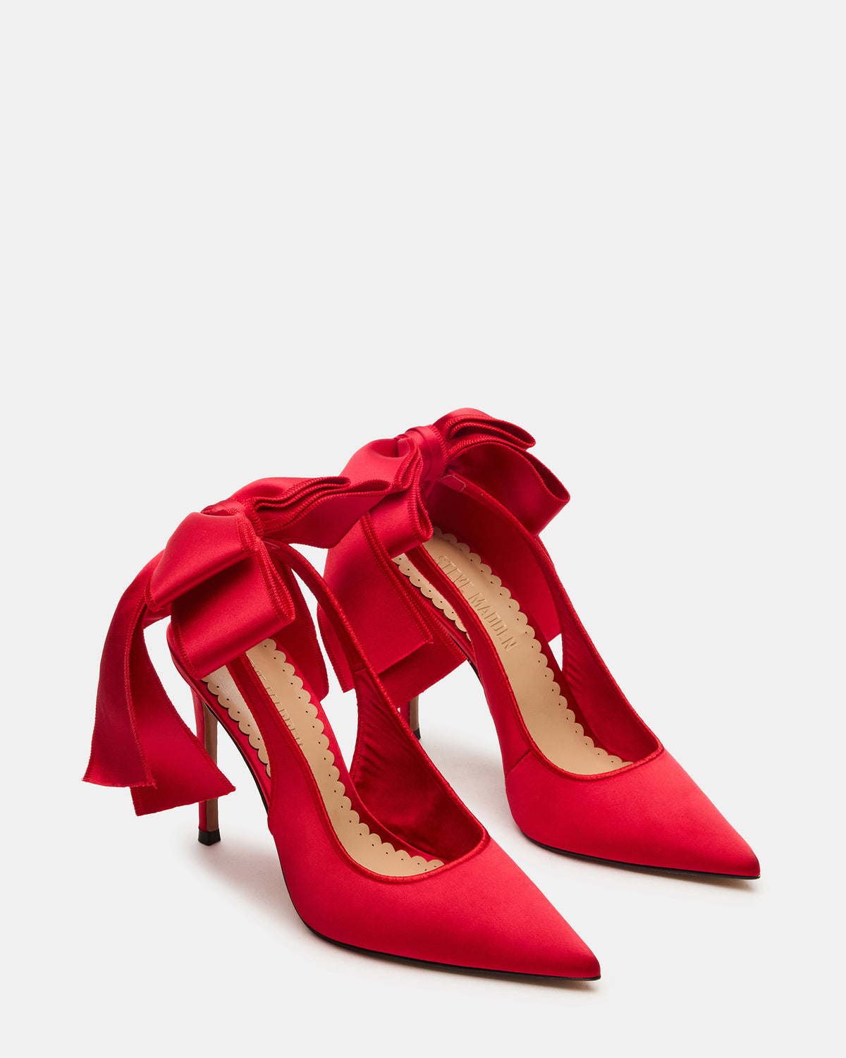 TEACUP Red Satin Women's Pointed-Toe Slingback Heel