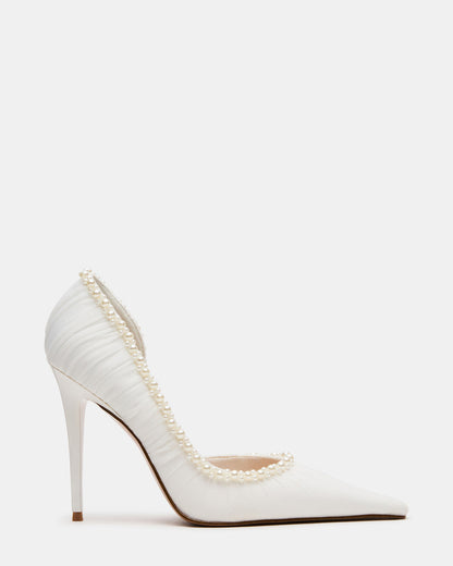 ELEGANT Pearl Ivory Mesh Ruched Pointed-Toe Stiletto Pump Women's Heel