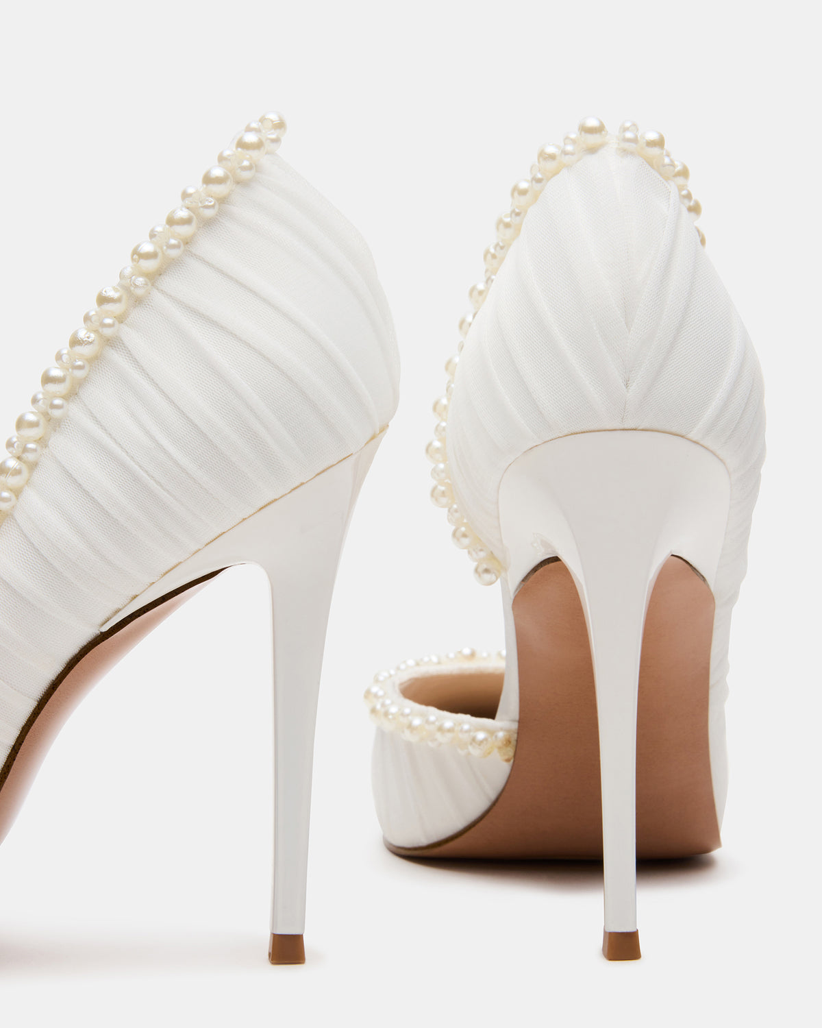ELEGANT Pearl Ivory Mesh Ruched Pointed-Toe Stiletto Pump Women's Heel