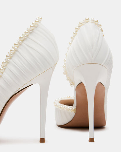 ELEGANT Pearl Ivory Mesh Ruched Pointed-Toe Stiletto Pump Women's Heel