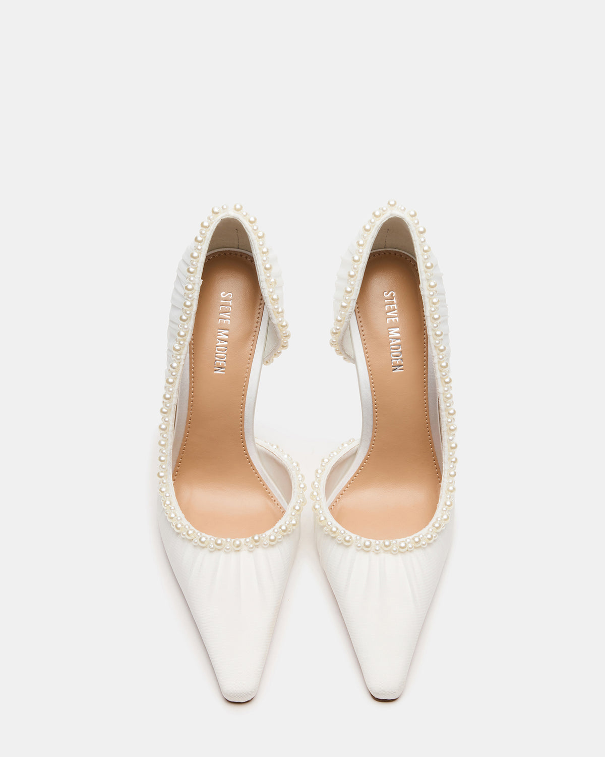 ELEGANT Pearl Ivory Mesh Ruched Pointed-Toe Stiletto Pump Women's Heel