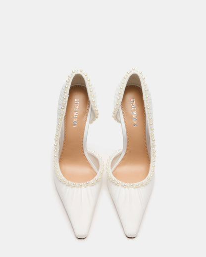 ELEGANT Pearl Ivory Mesh Ruched Pointed-Toe Stiletto Pump Women's Heel