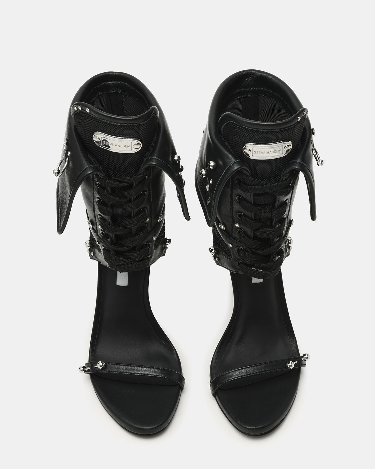 CASELLA Piercing Black Open-Toe Stiletto Lace-Up Women's Heel