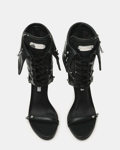 CASELLA Piercing Black Open-Toe Stiletto Lace-Up Women's Heel
