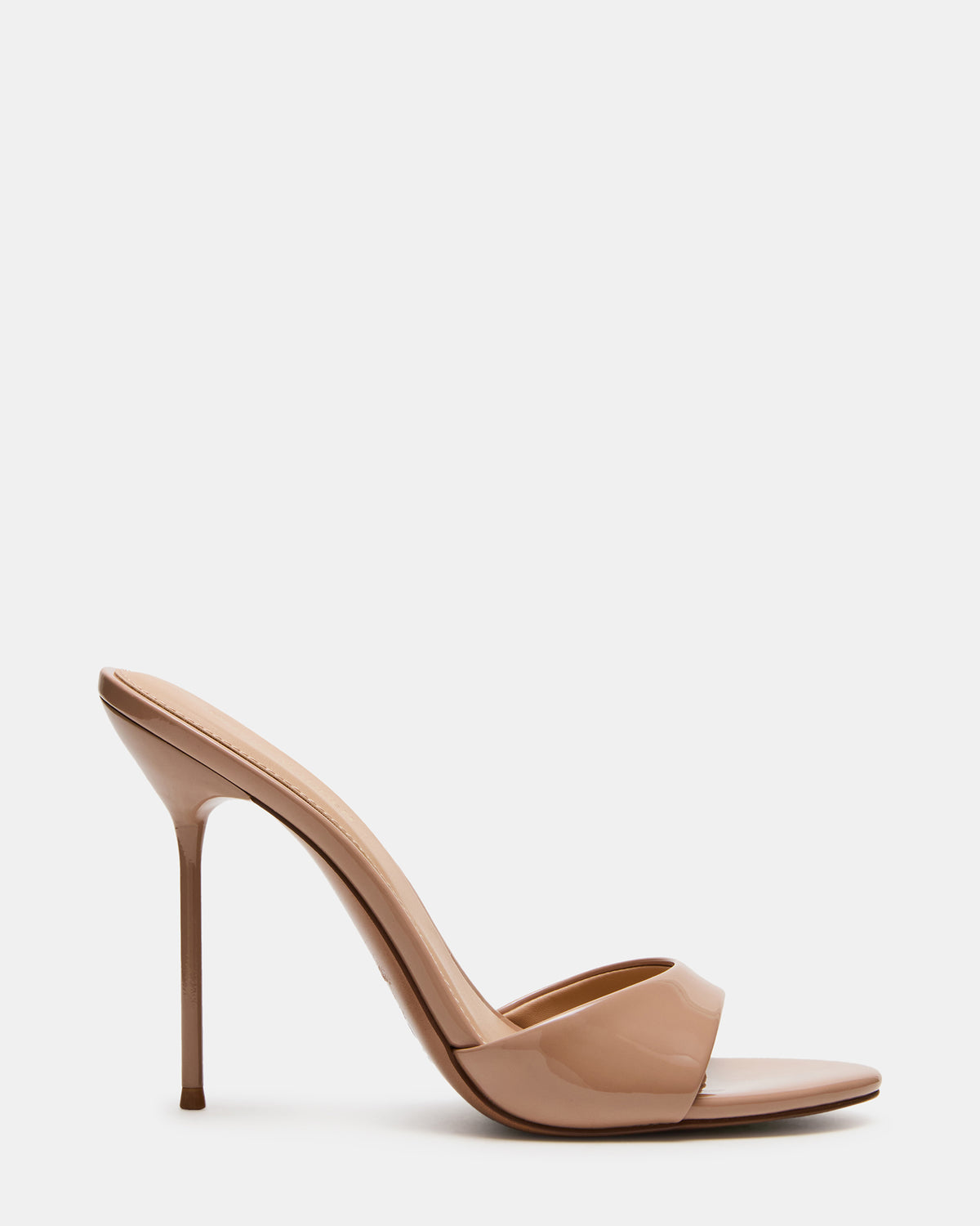 DAVINA Tan Patent Rounded Open-Toe Mule Stiletto Women's Heel