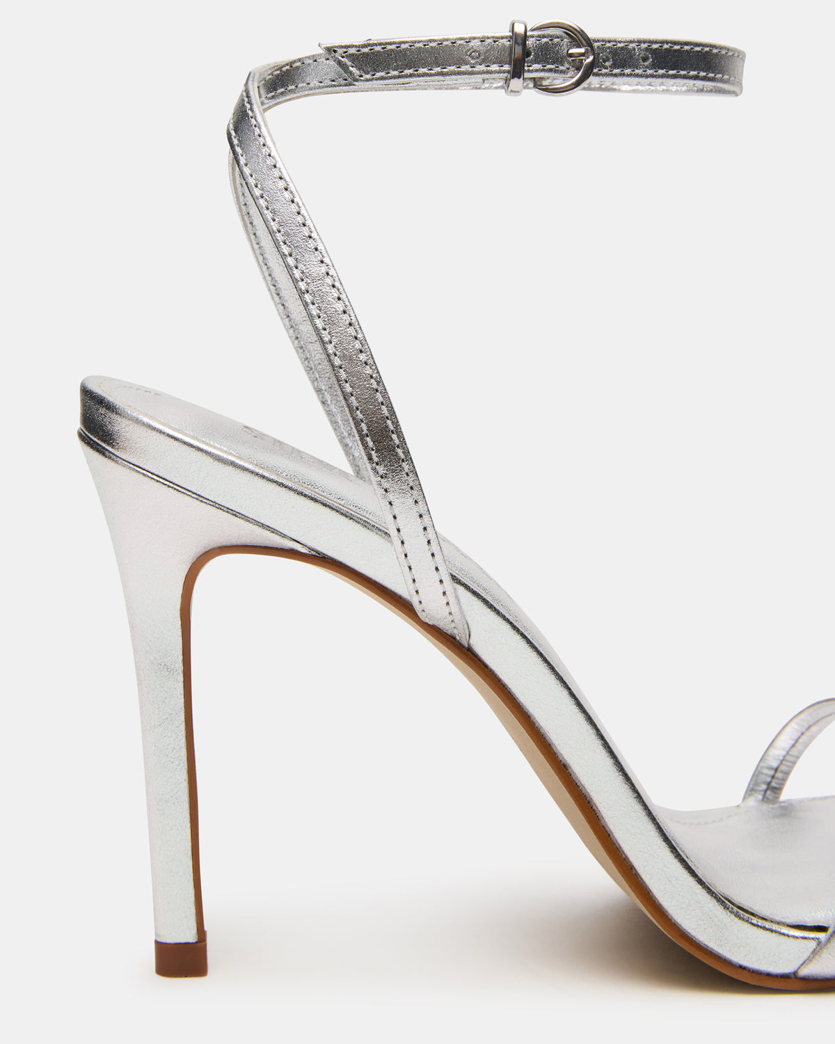 JYPSEY Silver Leather Strappy Stiletto Women's Heel