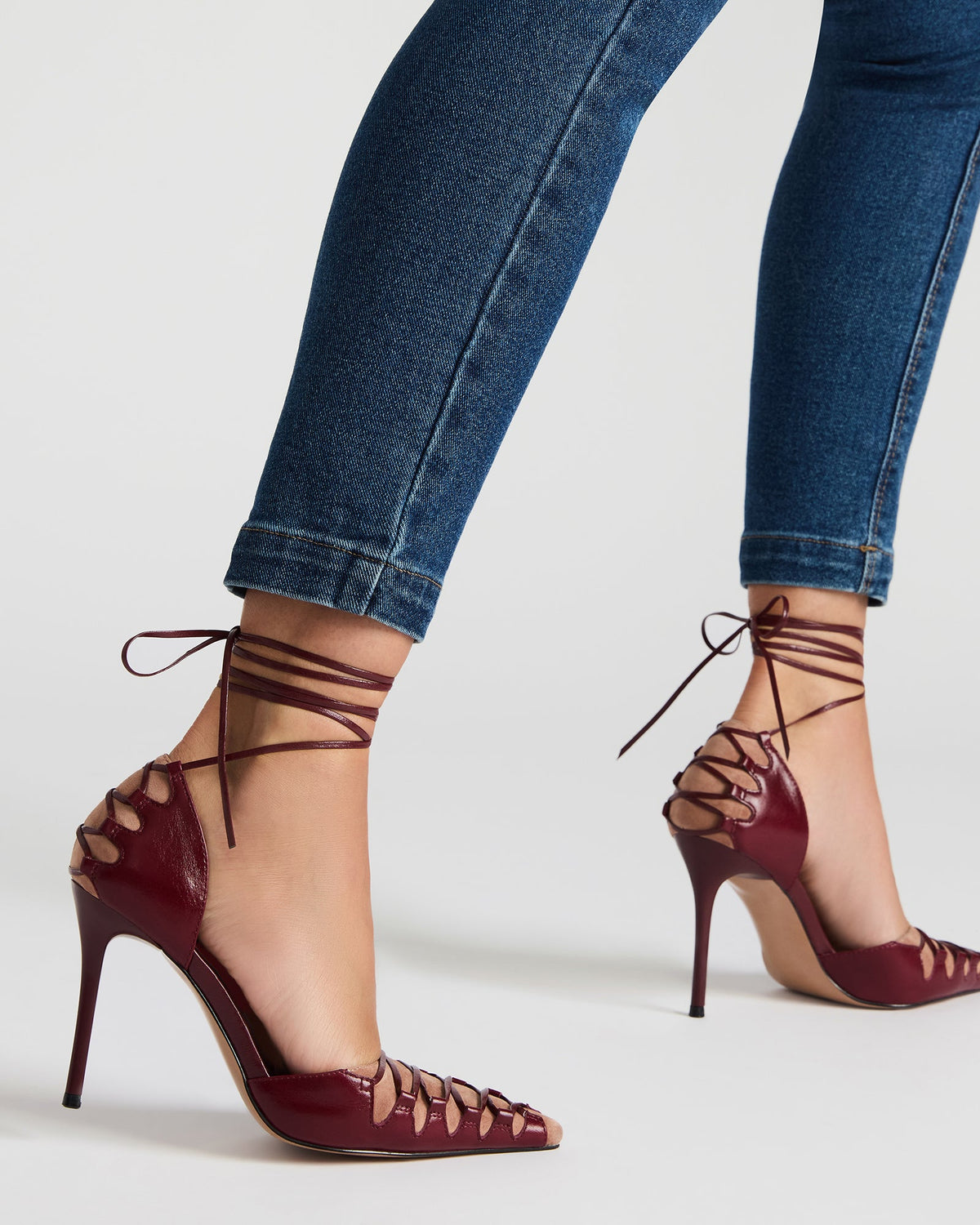 DANGER Burgundy Multi Pointed-Toe Lace-Up Stiletto Pump Women's Heel