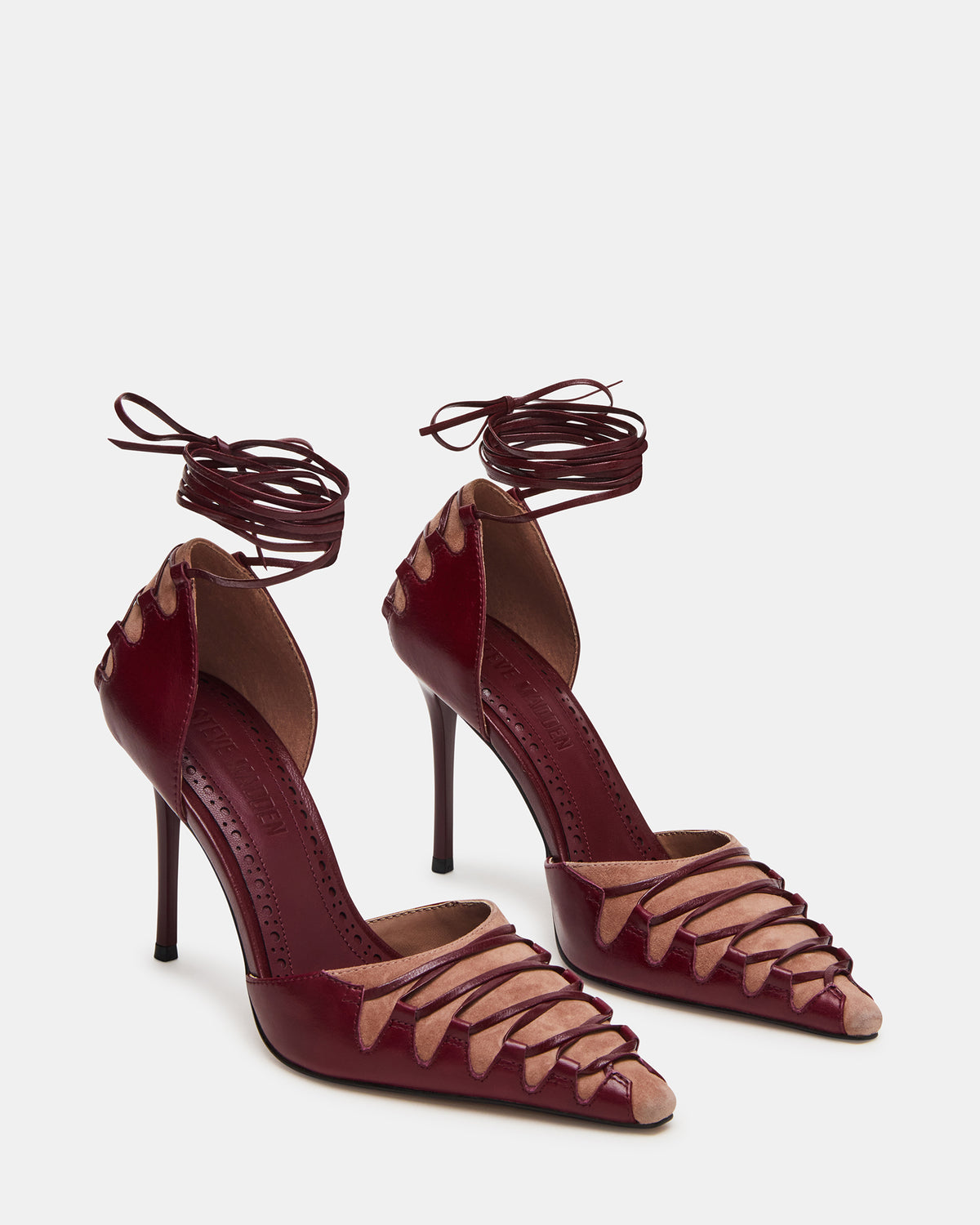 DANGER Burgundy Multi Pointed-Toe Lace-Up Stiletto Pump Women's Heel