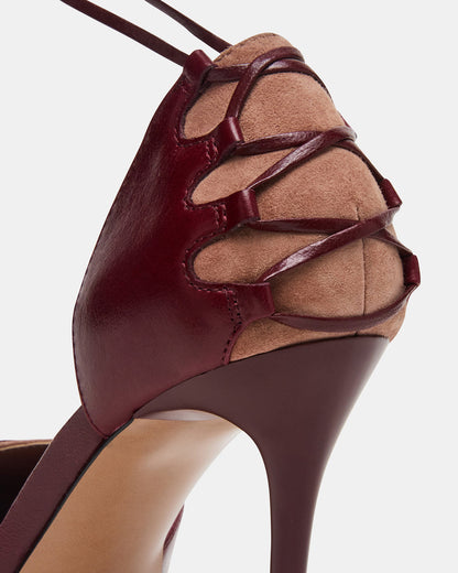 DANGER Burgundy Multi Pointed-Toe Lace-Up Stiletto Pump Women's Heel