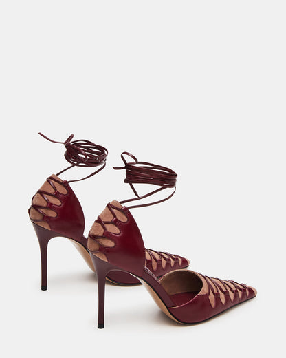DANGER Burgundy Multi Pointed-Toe Lace-Up Stiletto Pump Women's Heel
