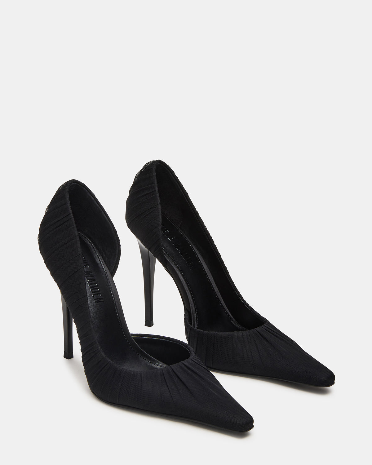ELEGANT Black Ruched Pointed-Toe Stiletto Pump Women's Heel