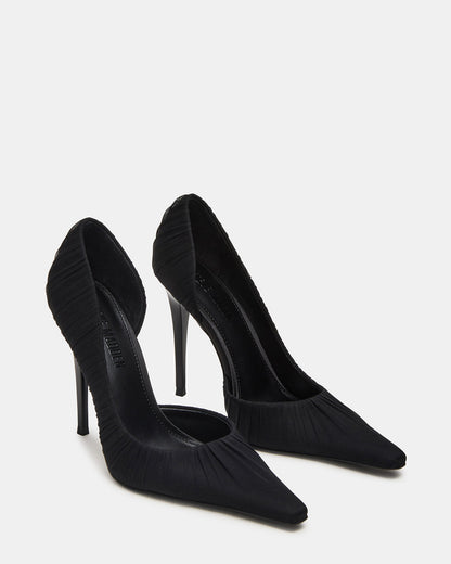 ELEGANT Black Ruched Pointed-Toe Stiletto Pump Women's Heel