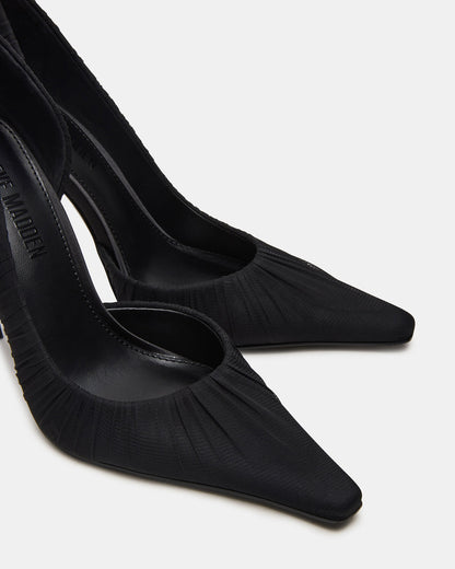 ELEGANT Black Ruched Pointed-Toe Stiletto Pump Women's Heel