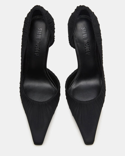 ELEGANT Black Ruched Pointed-Toe Stiletto Pump Women's Heel