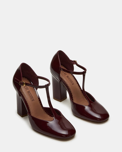 MALCOLM Burgundy Patent T-Strap Block Heel Women's Heel