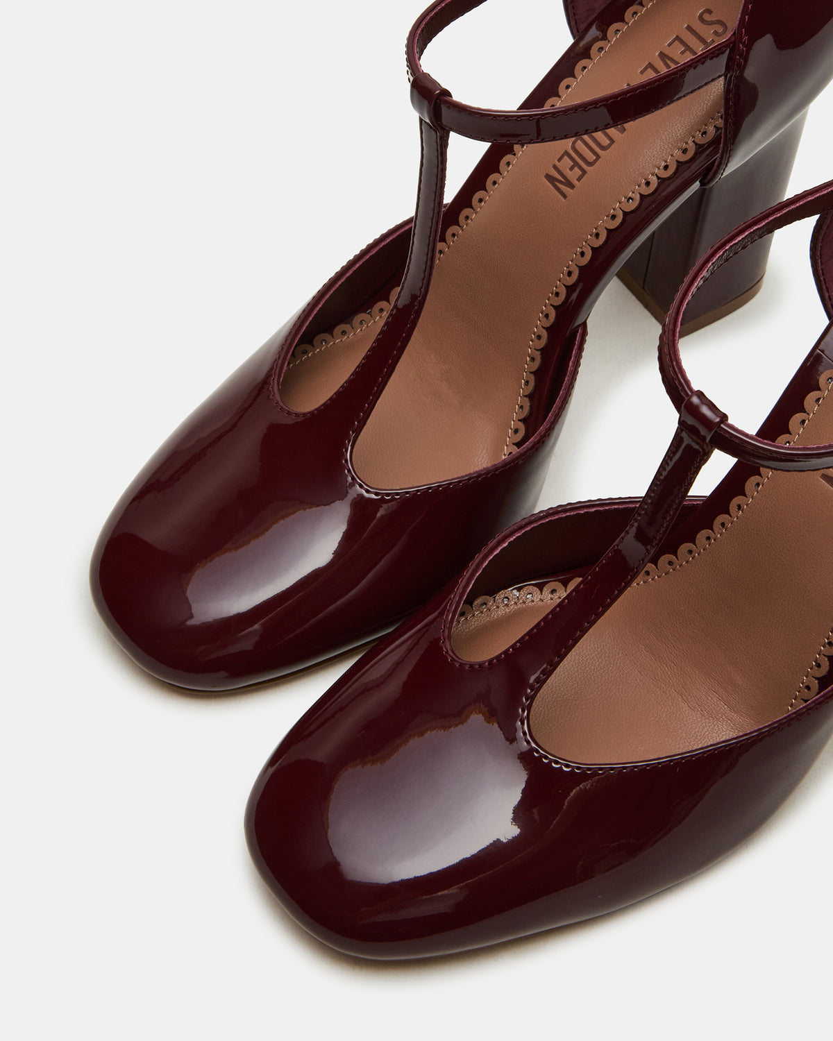 MALCOLM Burgundy Patent T-Strap Block Heel Women's Heel