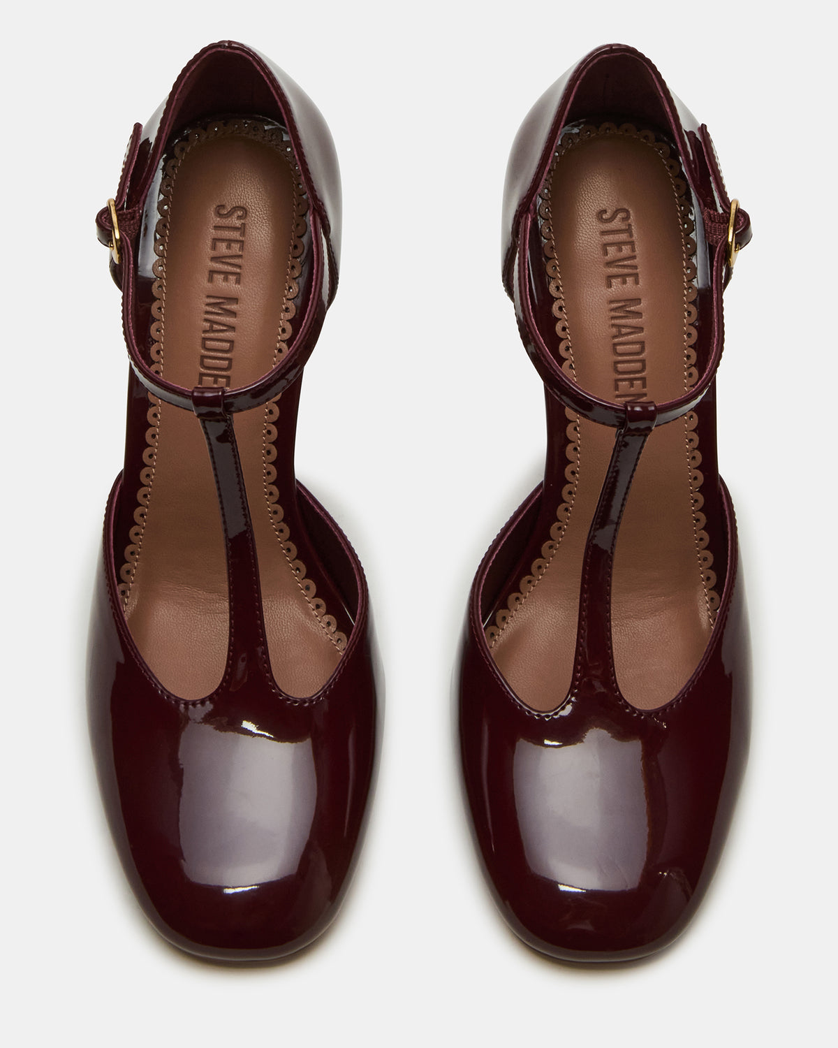 MALCOLM Burgundy Patent T-Strap Block Heel Women's Heel