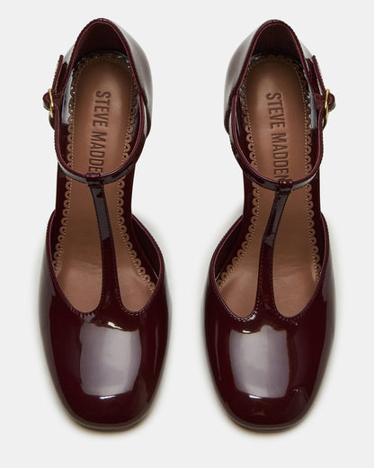 MALCOLM Burgundy Patent T-Strap Block Heel Women's Heel
