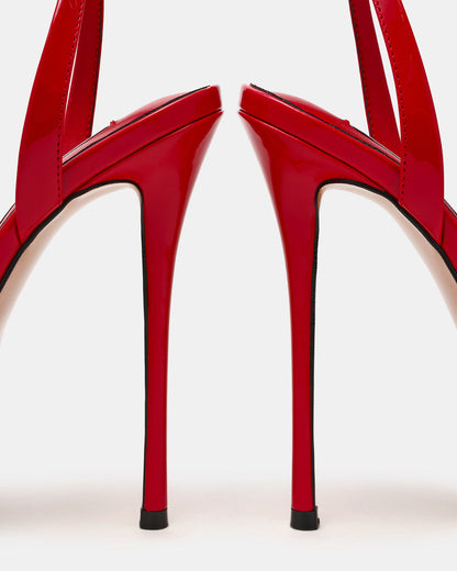 JEZZICA Red Patent Platform Stiletto Ankle Strap Women's Heel