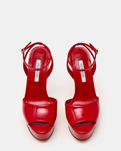 JEZZICA Red Patent Platform Stiletto Ankle Strap Women's Heel