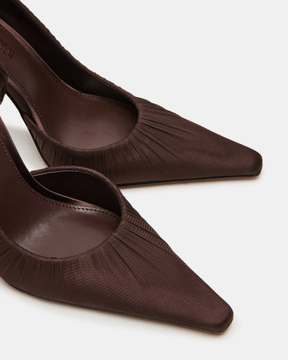 ELEGANT Brown Ruched Pointed-Toe Stiletto Pump Women's Heel