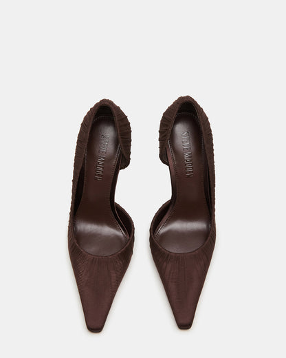 ELEGANT Brown Ruched Pointed-Toe Stiletto Pump Women's Heel