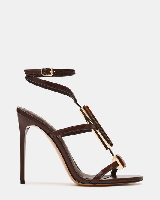 SHAYLEE Brown Stone Detail Strappy Stiletto Women's Heel