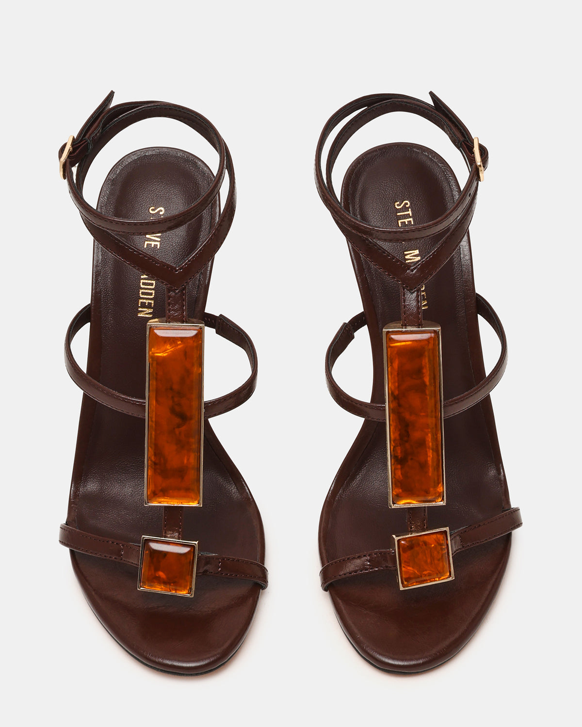 SHAYLEE Brown Stone Detail Strappy Stiletto Women's Heel