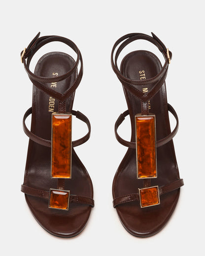 SHAYLEE Brown Stone Detail Strappy Stiletto Women's Heel