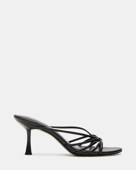 EDNA Black Leather Strappy Mule Women's Heel