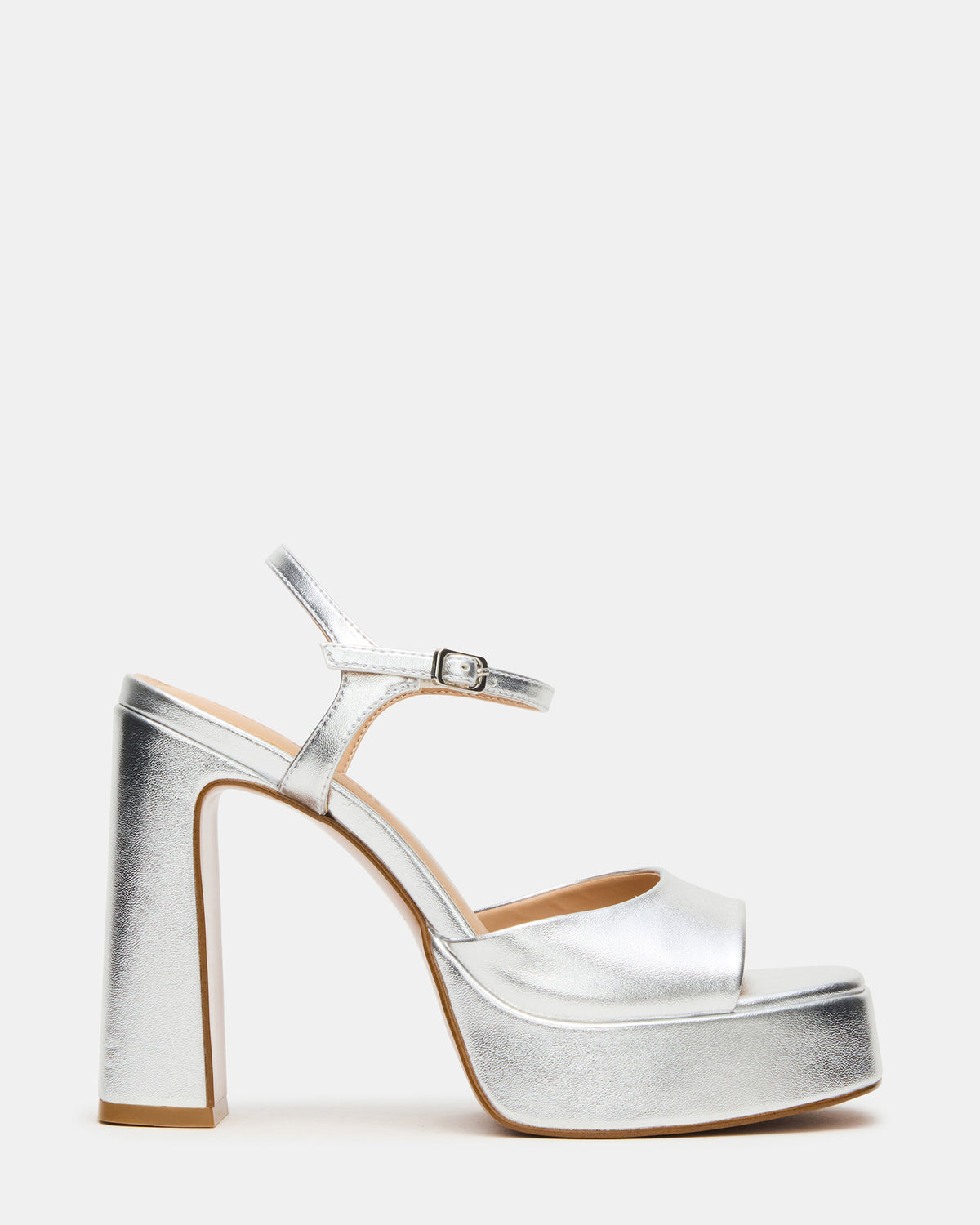 LIANDRA Silver Platform Square-Toe Strappy Women's Heel