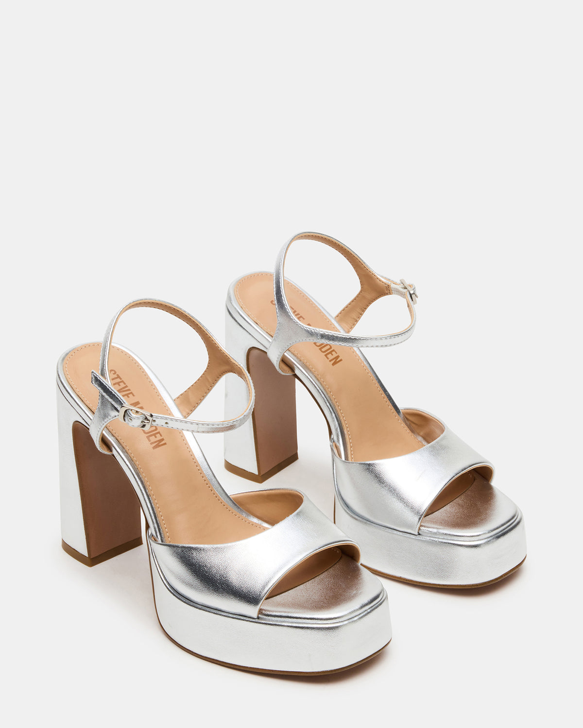 LIANDRA Silver Platform Square-Toe Strappy Women's Heel