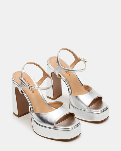 LIANDRA Silver Platform Square-Toe Strappy Women's Heel