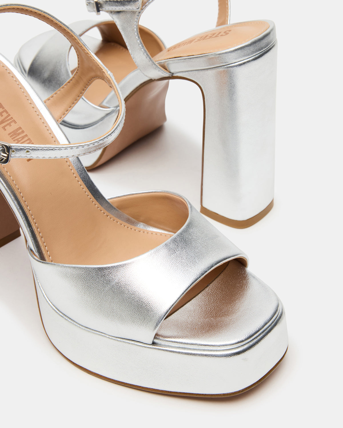 LIANDRA Silver Platform Square-Toe Strappy Women's Heel