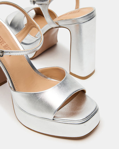 LIANDRA Silver Platform Square-Toe Strappy Women's Heel